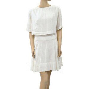 IRO Finley Ruffle Ivory Mini Dress Solid Flared Short Sleeve Vintage M 38